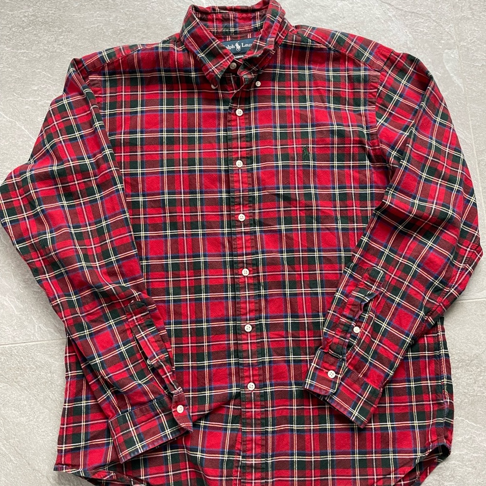 Polo Ralph Lauren Flannel Red Pearl Snap Shirt Men’s L Long Sleeve Western